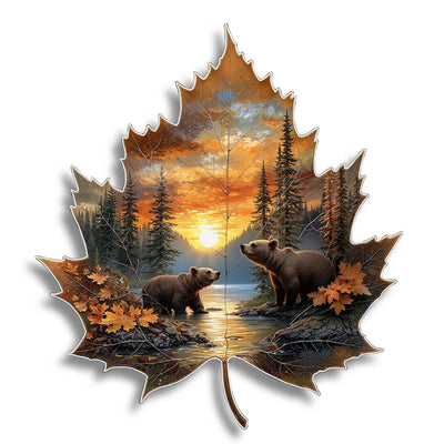 🔥 Last Day - Autumn Maple Bears - Wooden Jigsaw Puzzle