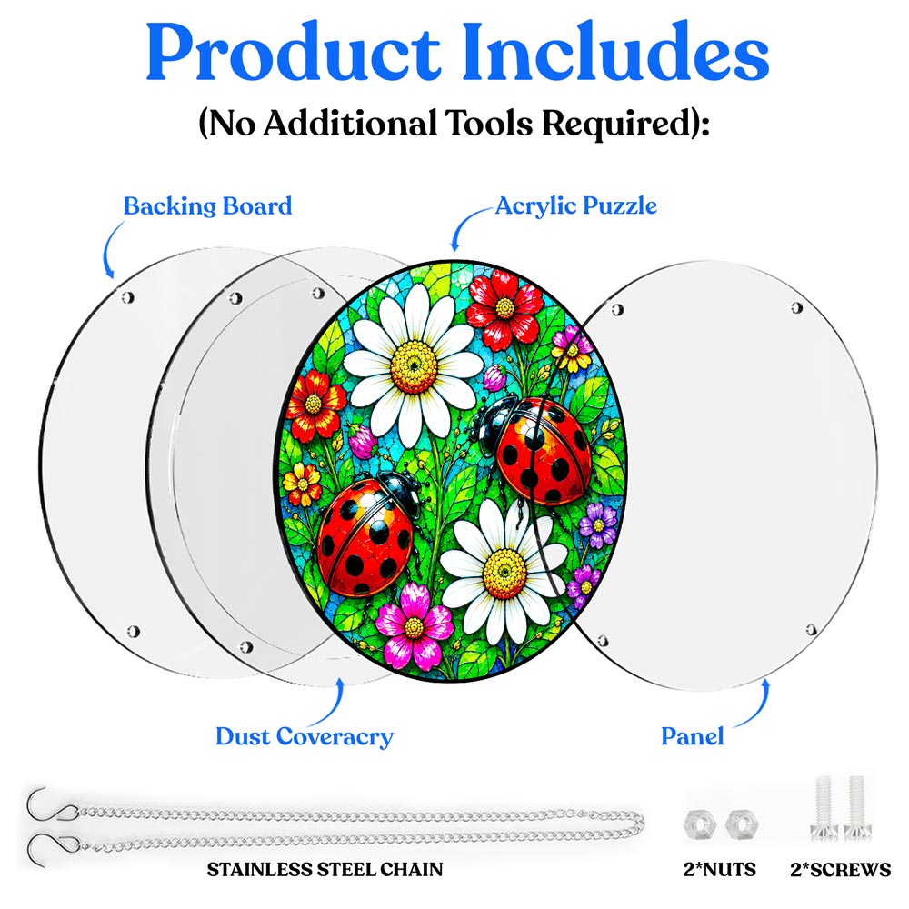 Acrylic Jigsaw Puzzle Suncatcher - Ladybug and Daisies