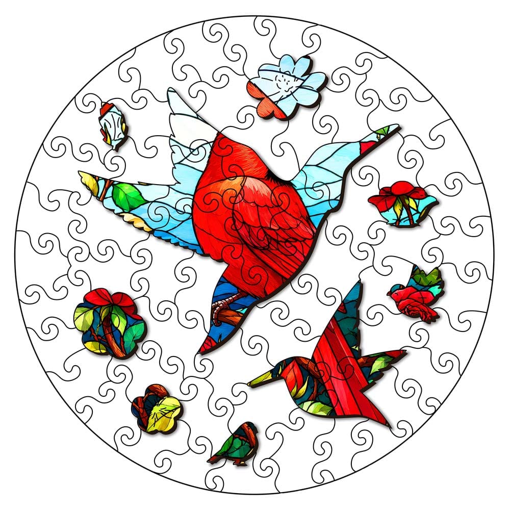 Wooden Jigsaw Puzzles Cardinal Rose - Stained Glass Jigsaw Puzzle