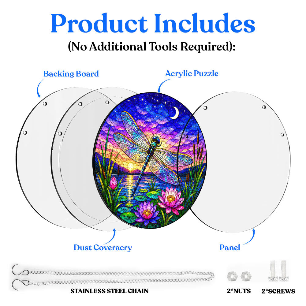 Acrylic Jigsaw Puzzle Suncatcher - Twilight Dragonfly