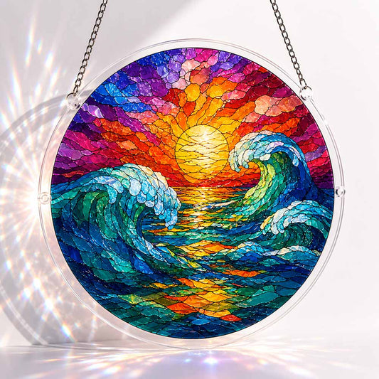 Acrylic Jigsaw Puzzle Suncatcher - Sunset Waves