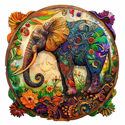 🔥Last Day - Floral Elephant - Wooden Jigsaw Puzzle