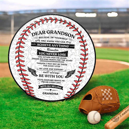 To GrandSon From GrandMa - Baseball Wooden Jigsaw Puzzle