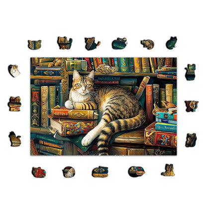 Library Cat - Wooden Jigsaw Puzzle