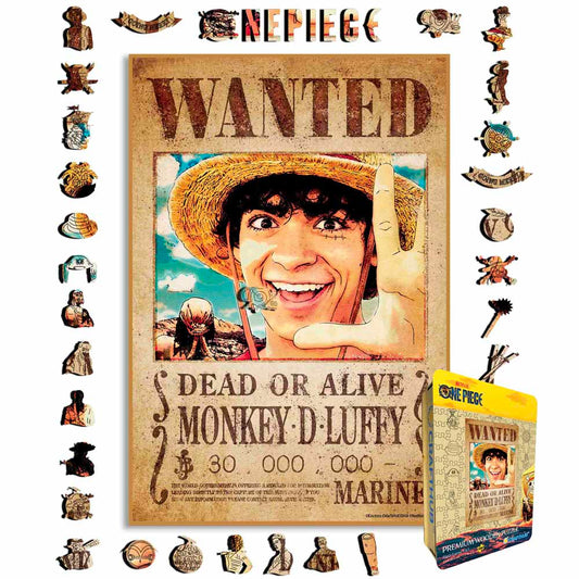 Animal Jigsaw Puzzle > Wooden Jigsaw Puzzle > Jigsaw Puzzle A4 + Wooden Gift Box Wanted: Monkey D. Luffy - Wooden Jigsaw Puzzle