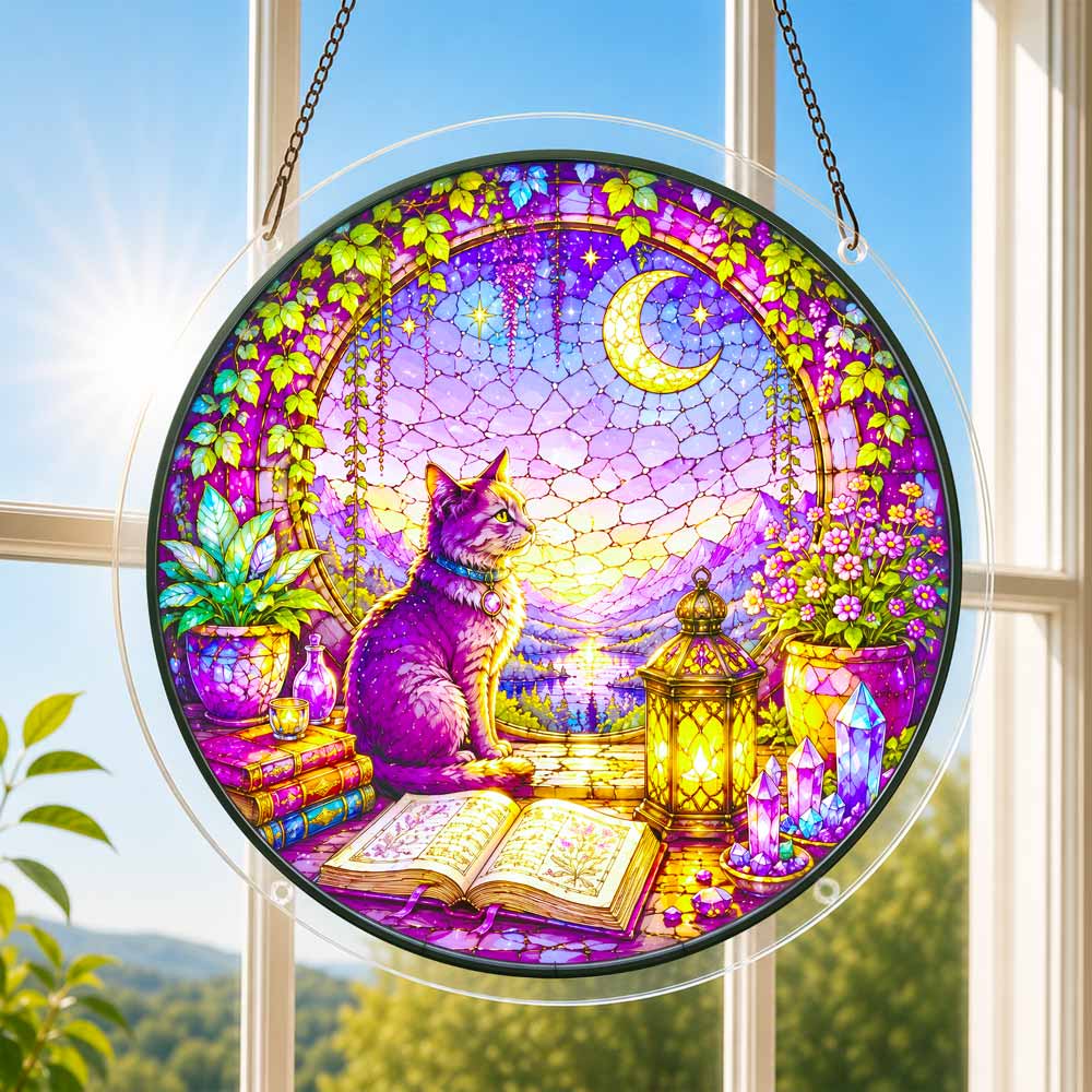 Acrylic Jigsaw Puzzle Suncatcher - Twilight Cat
