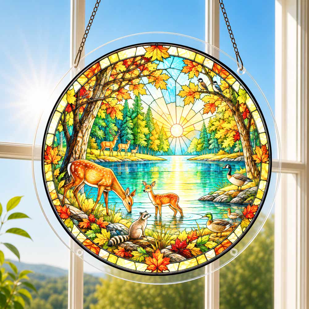 Acrylic Jigsaw Puzzle Suncatcher - Autumn Lake