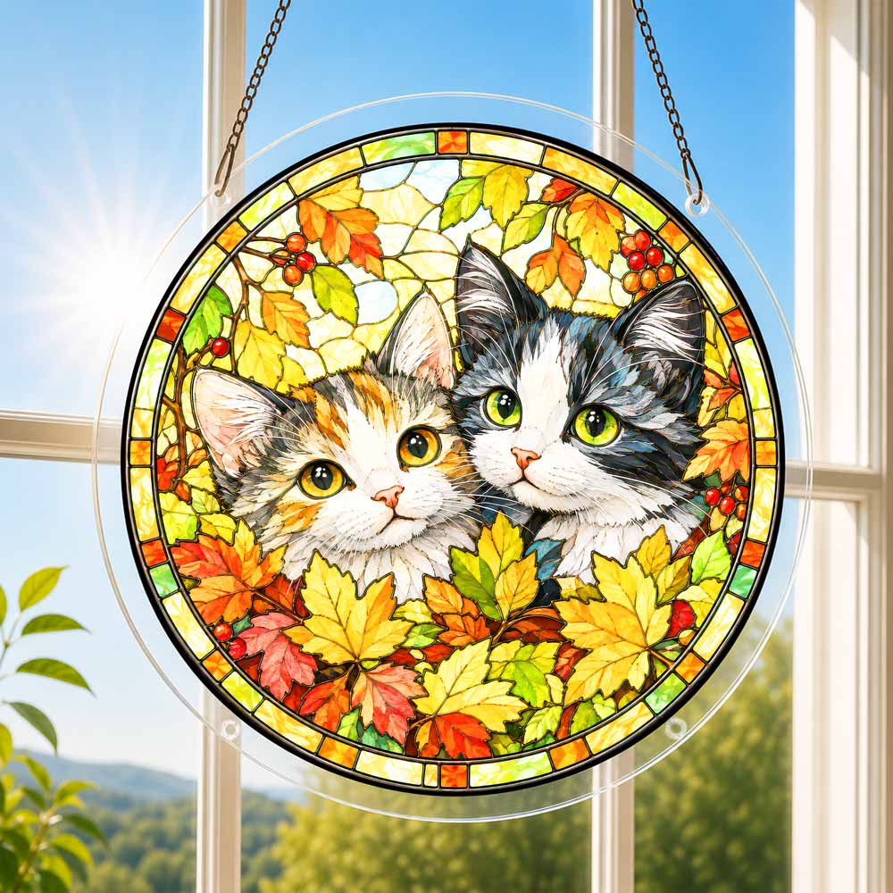 Acrylic Jigsaw Puzzle Suncatcher - Autumn Cats