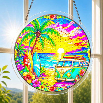 Acrylic Jigsaw Puzzle Suncatcher - Tropical Sunset Retreat