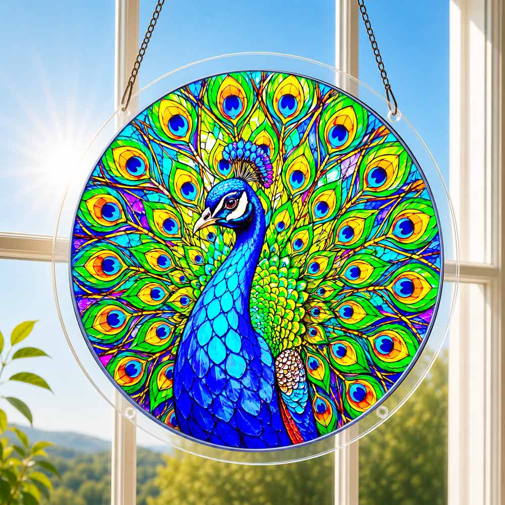 Acrylic Jigsaw Puzzle Suncatcher - Peacock Bloom