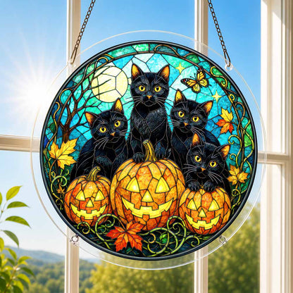 Acrylic Jigsaw Puzzle Suncatcher - Pumpkin Cats