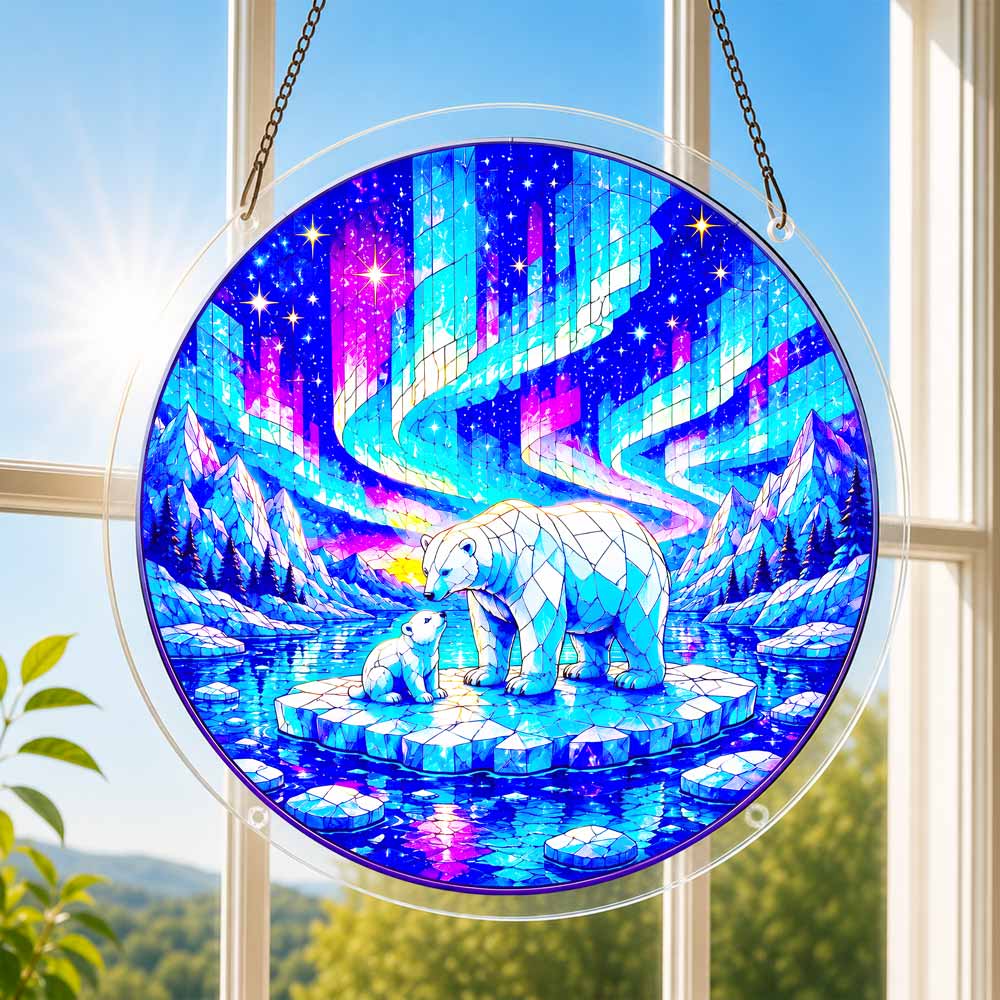 Acrylic Jigsaw Puzzle Suncatcher - Polar Bear Aurora