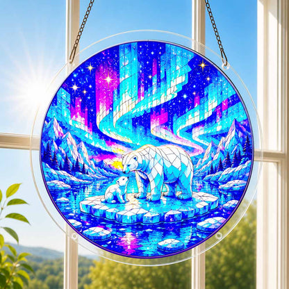 Acrylic Jigsaw Puzzle Suncatcher - Polar Bear Aurora