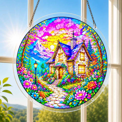 Acrylic Jigsaw Puzzle Suncatcher - Cottage Sunset