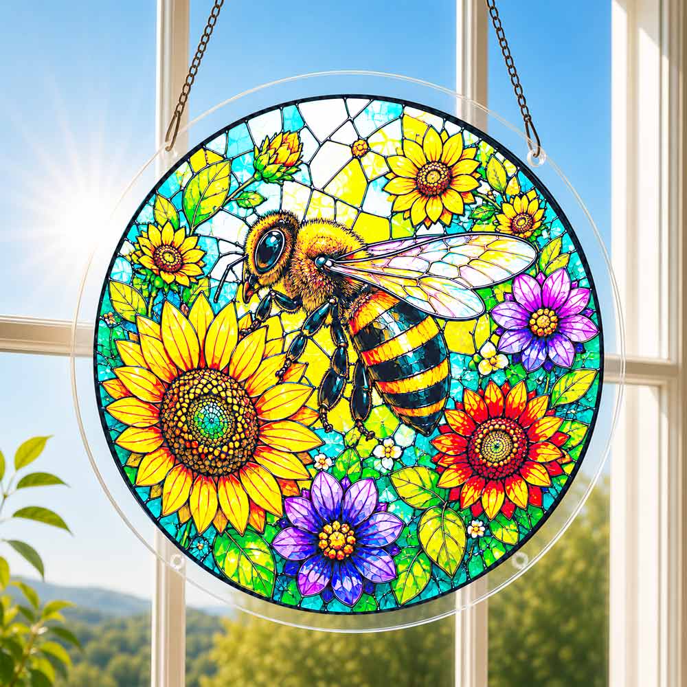 Acrylic Jigsaw Puzzle Suncatcher - Sunflower Bee