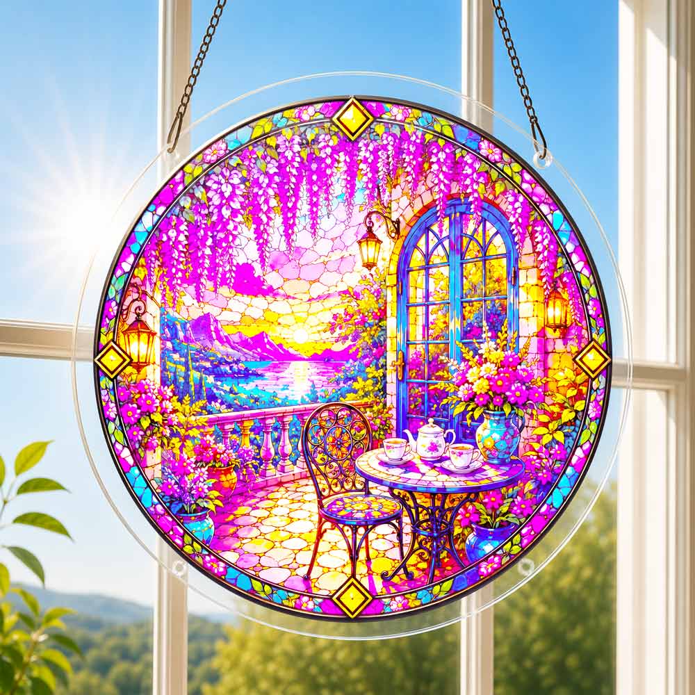Acrylic Jigsaw Puzzle Suncatcher - Stained Glass Sunset