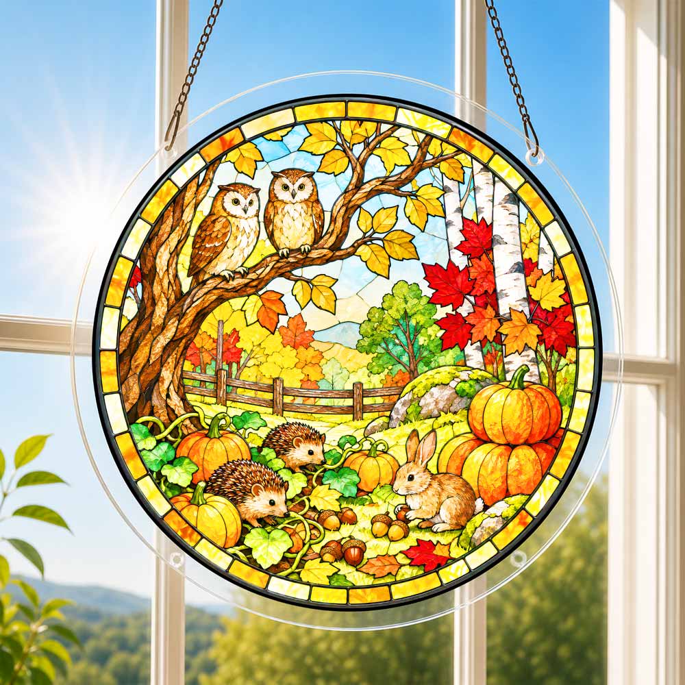 Acrylic Jigsaw Puzzle Suncatcher - Autumn Owls