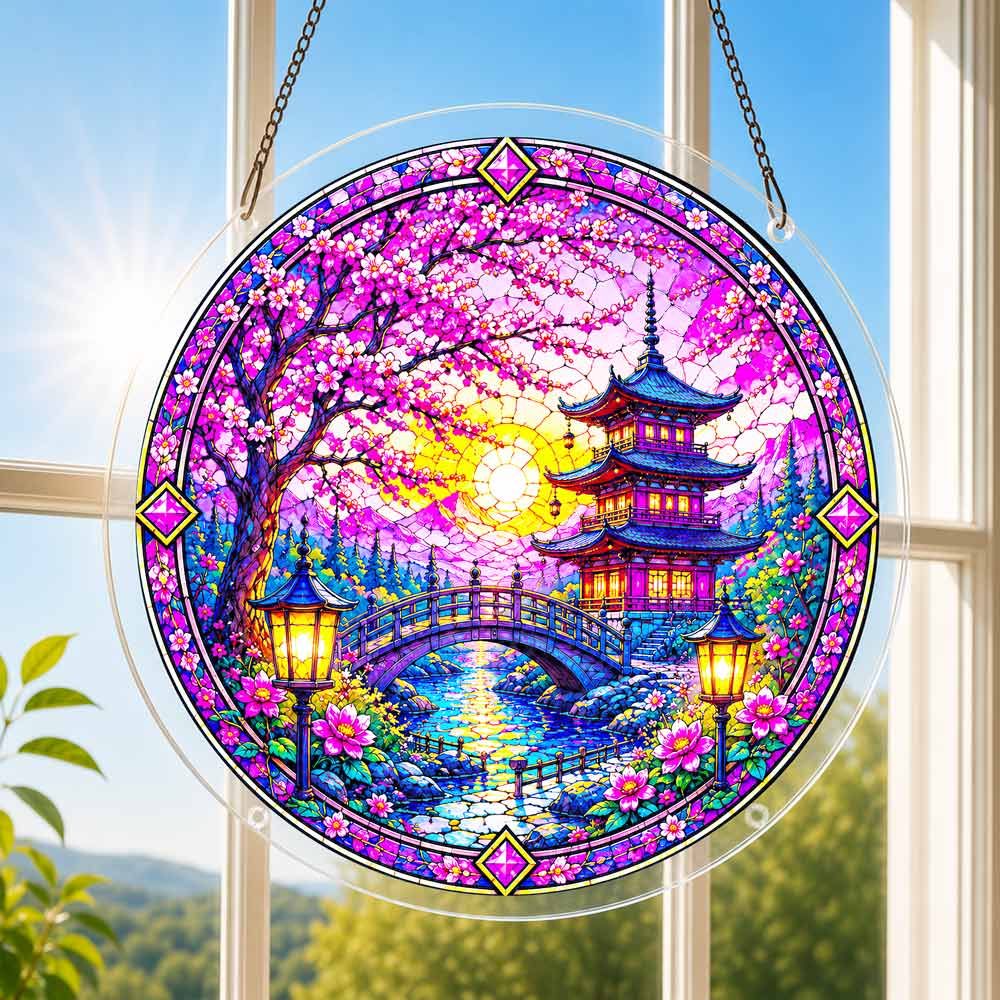 Acrylic Jigsaw Puzzle Suncatcher - Pagoda Garden