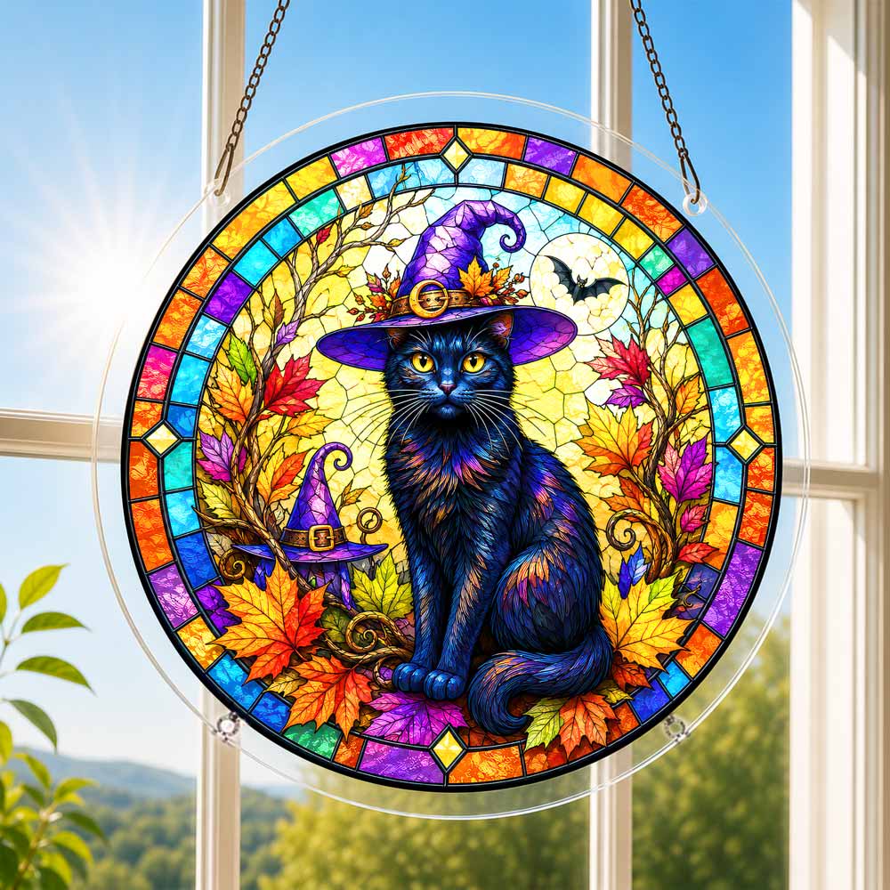 Acrylic Jigsaw Puzzle Suncatcher - Witch Cat
