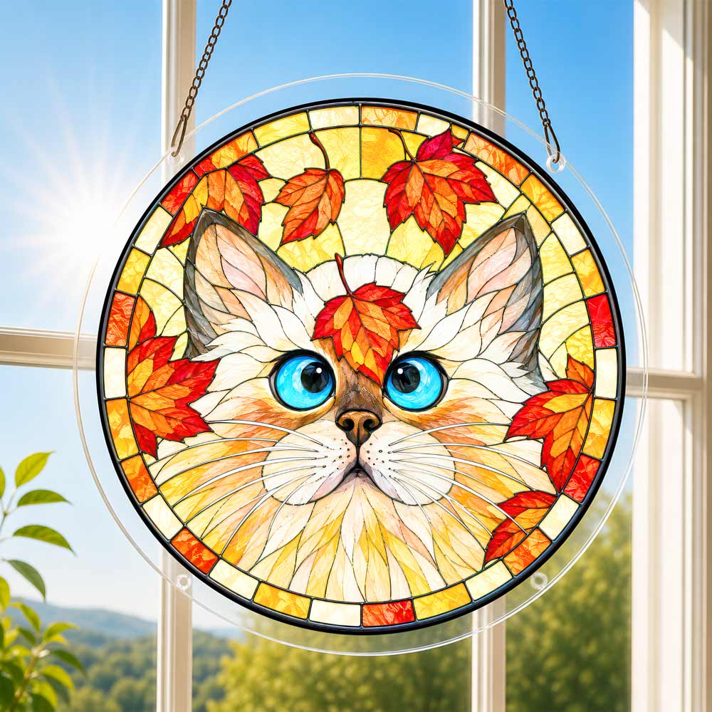 Acrylic Jigsaw Puzzle Suncatcher - Autumn Kitty