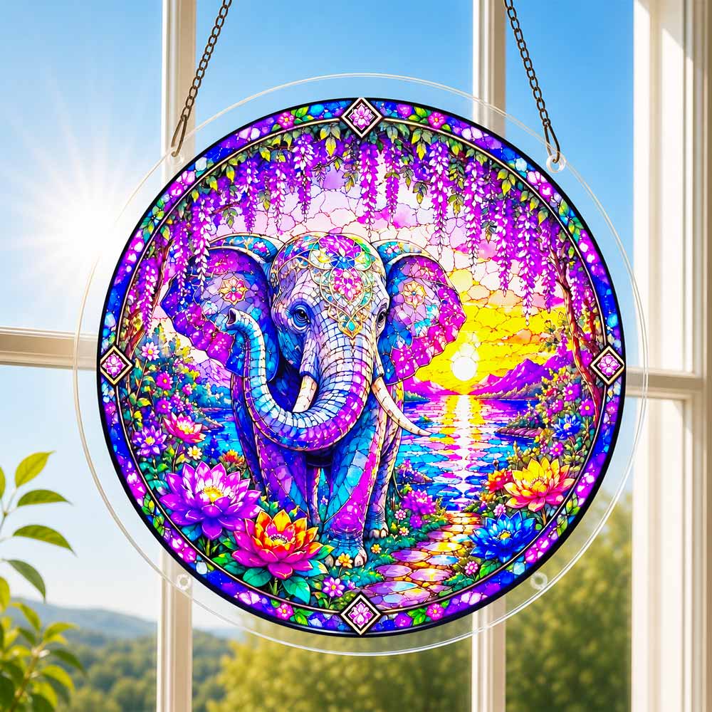 Acrylic Jigsaw Puzzle Suncatcher - Elephant Sunset