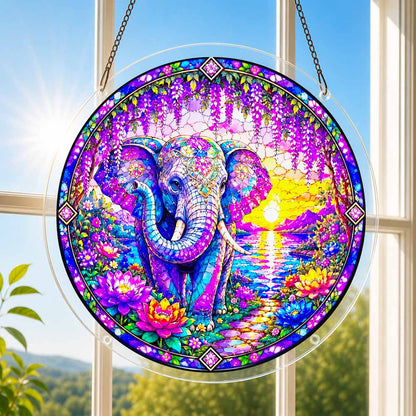 Acrylic Jigsaw Puzzle Suncatcher - Elephant Sunset