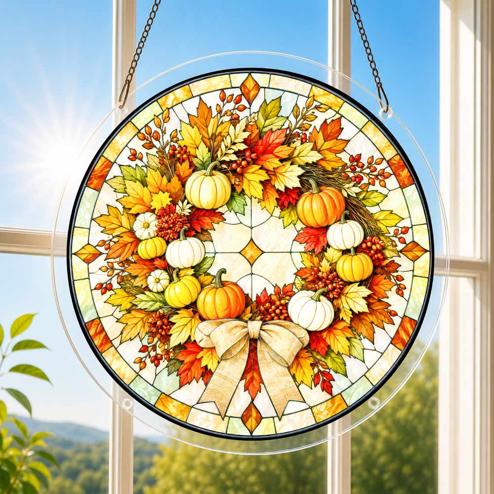 Acrylic Jigsaw Puzzle Suncatcher - Pumpkin Wreath