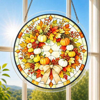 Acrylic Jigsaw Puzzle Suncatcher - Pumpkin Wreath