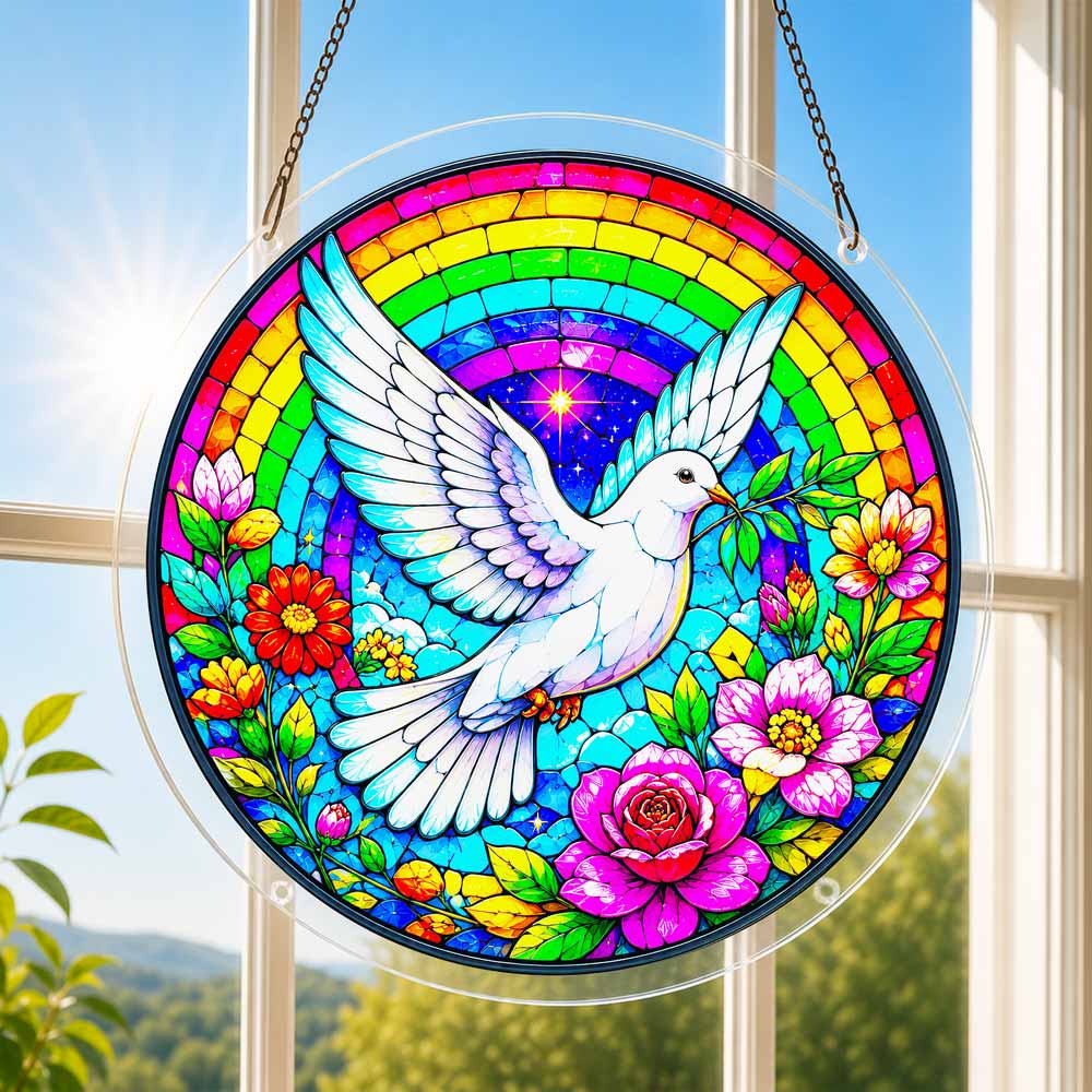 Acrylic Jigsaw Puzzle Suncatcher - Dove & Rainbow