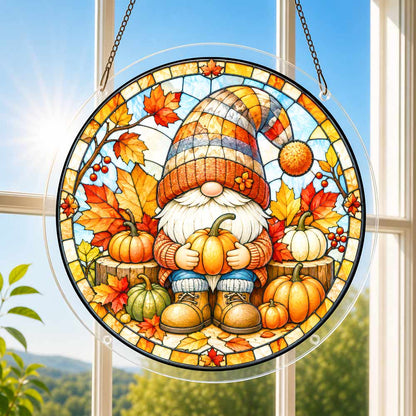 Acrylic Jigsaw Puzzle Suncatcher - Pumpkin Gnome