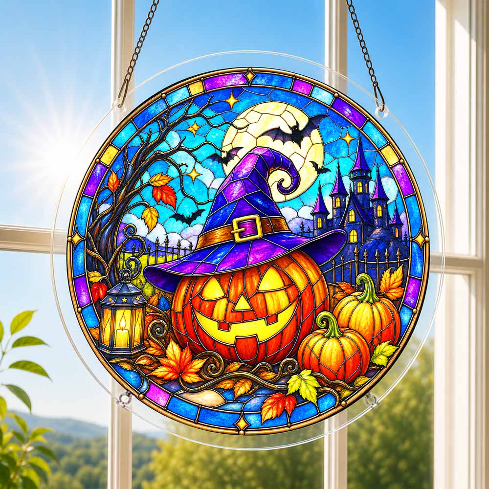 Acrylic Jigsaw Puzzle Suncatcher - Pumpkin Witch
