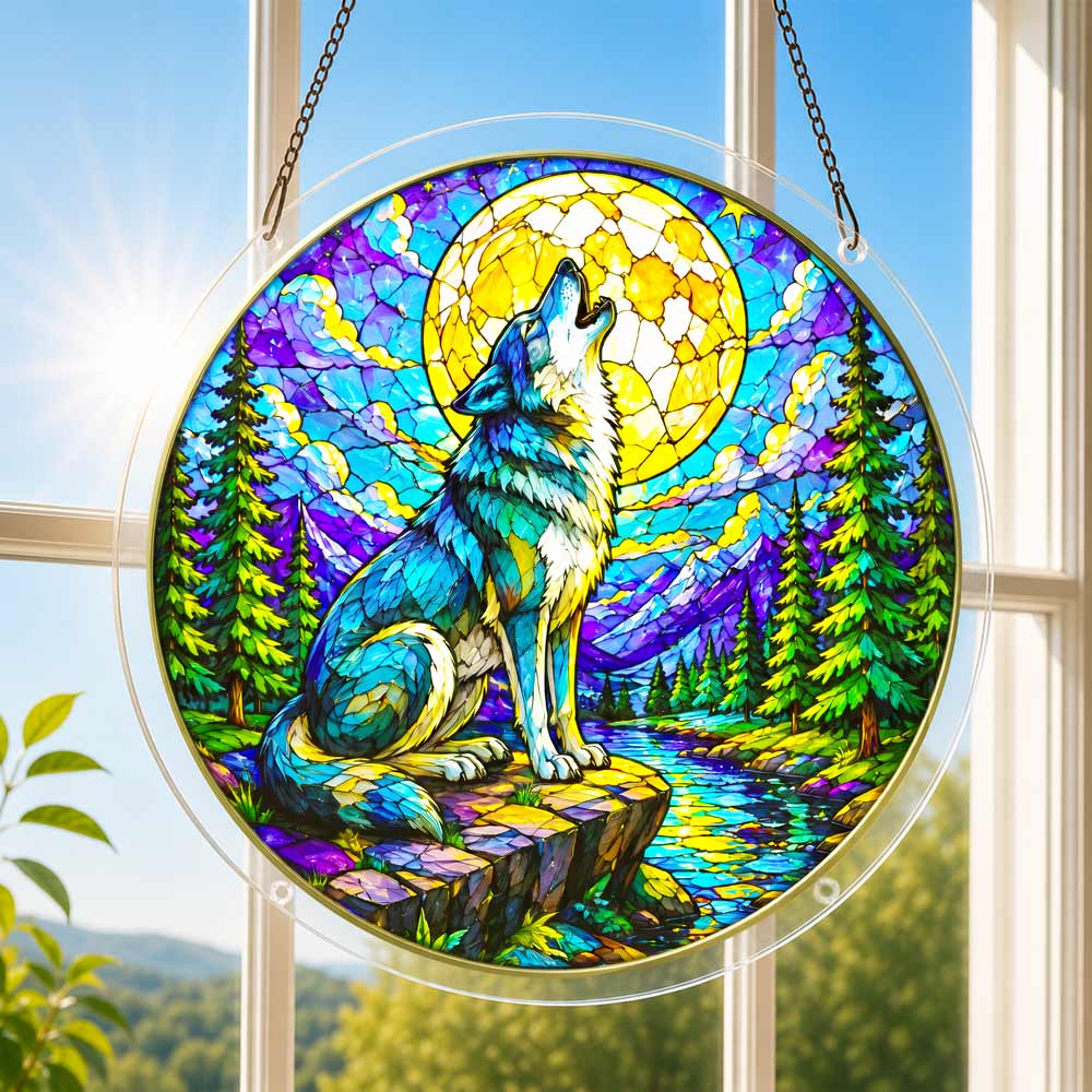 Acrylic Jigsaw Puzzle Suncatcher - Wolf & Moon