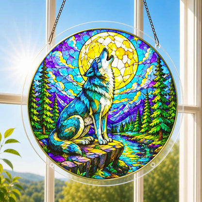 Acrylic Jigsaw Puzzle Suncatcher - Wolf & Moon