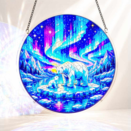 Acrylic Jigsaw Puzzle Suncatcher - Polar Bear Aurora