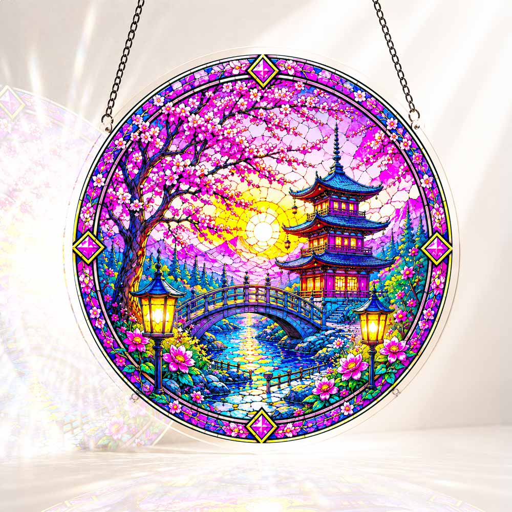 Acrylic Jigsaw Puzzle Suncatcher - Pagoda Garden