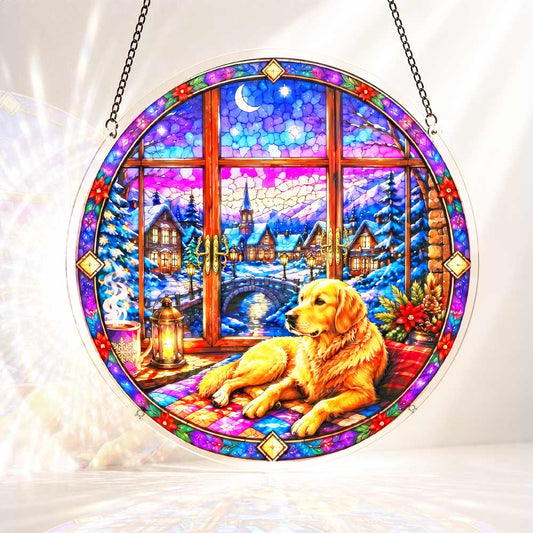 Acrylic Jigsaw Puzzle Suncatcher - Cozy Golden Retriever