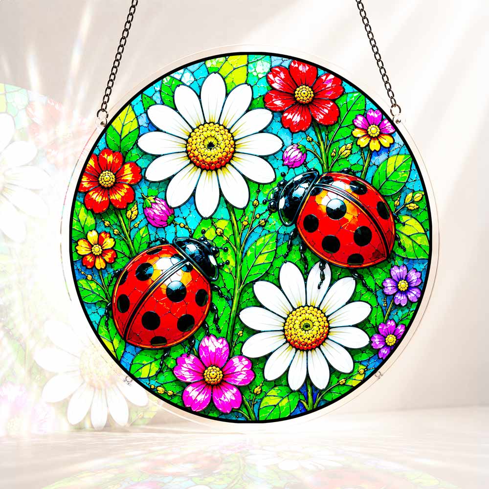 Acrylic Jigsaw Puzzle Suncatcher - Ladybug and Daisies