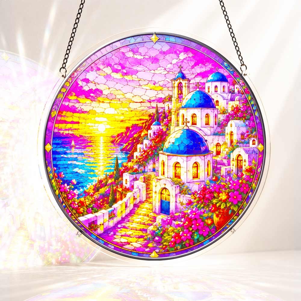 Acrylic Jigsaw Puzzle Suncatcher - Santorini Sunset