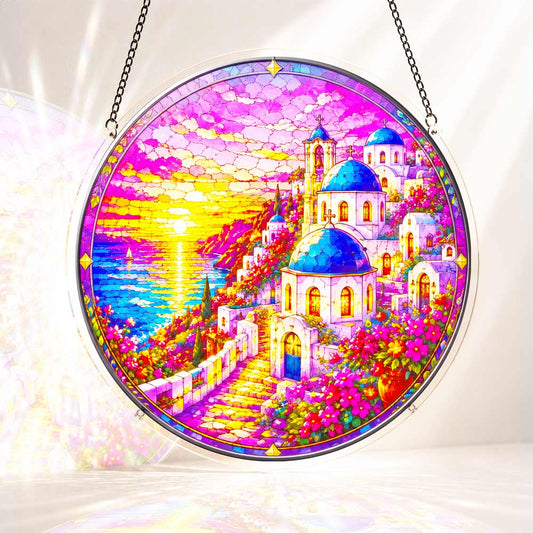Acrylic Jigsaw Puzzle Suncatcher - Santorini Sunset