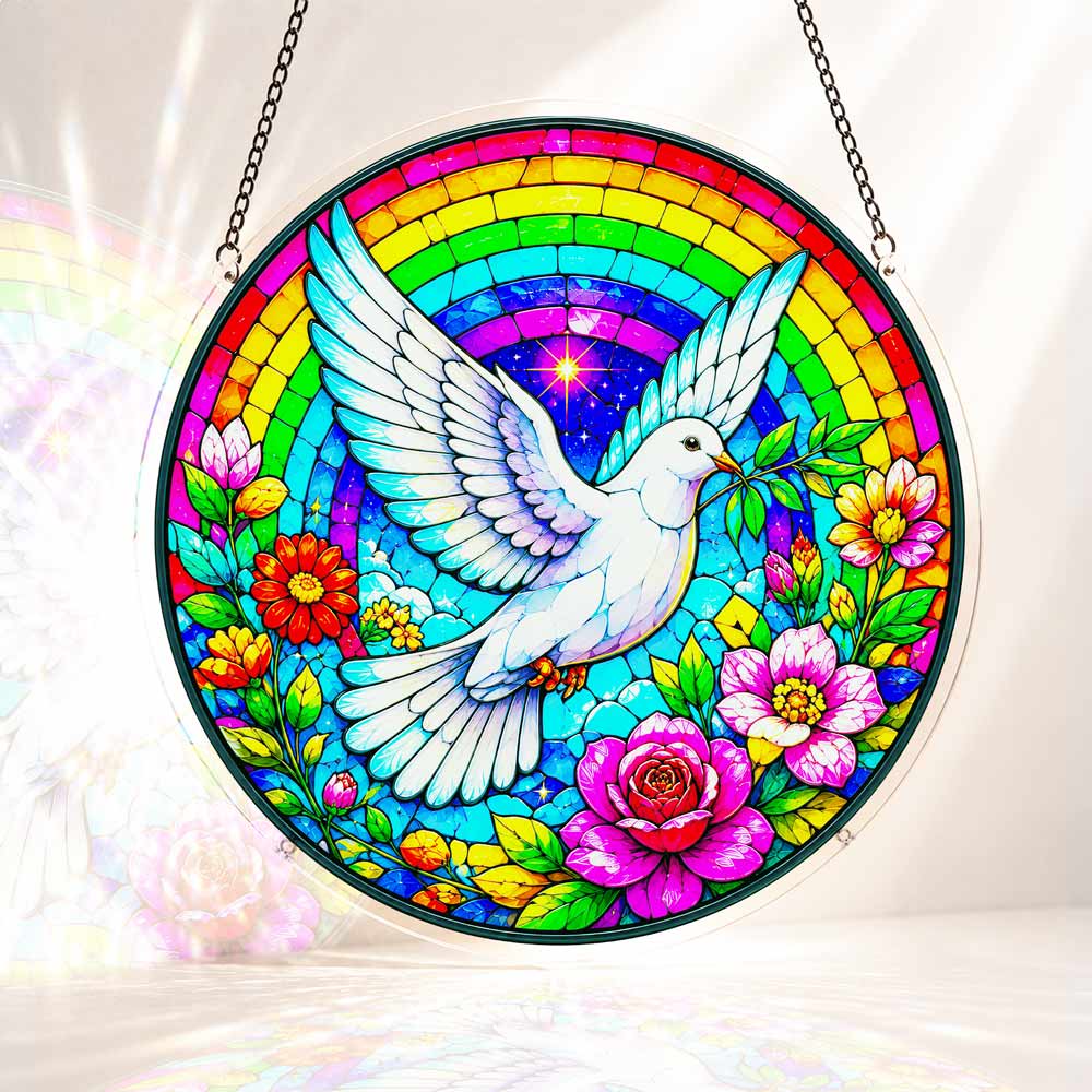Acrylic Jigsaw Puzzle Suncatcher - Dove & Rainbow