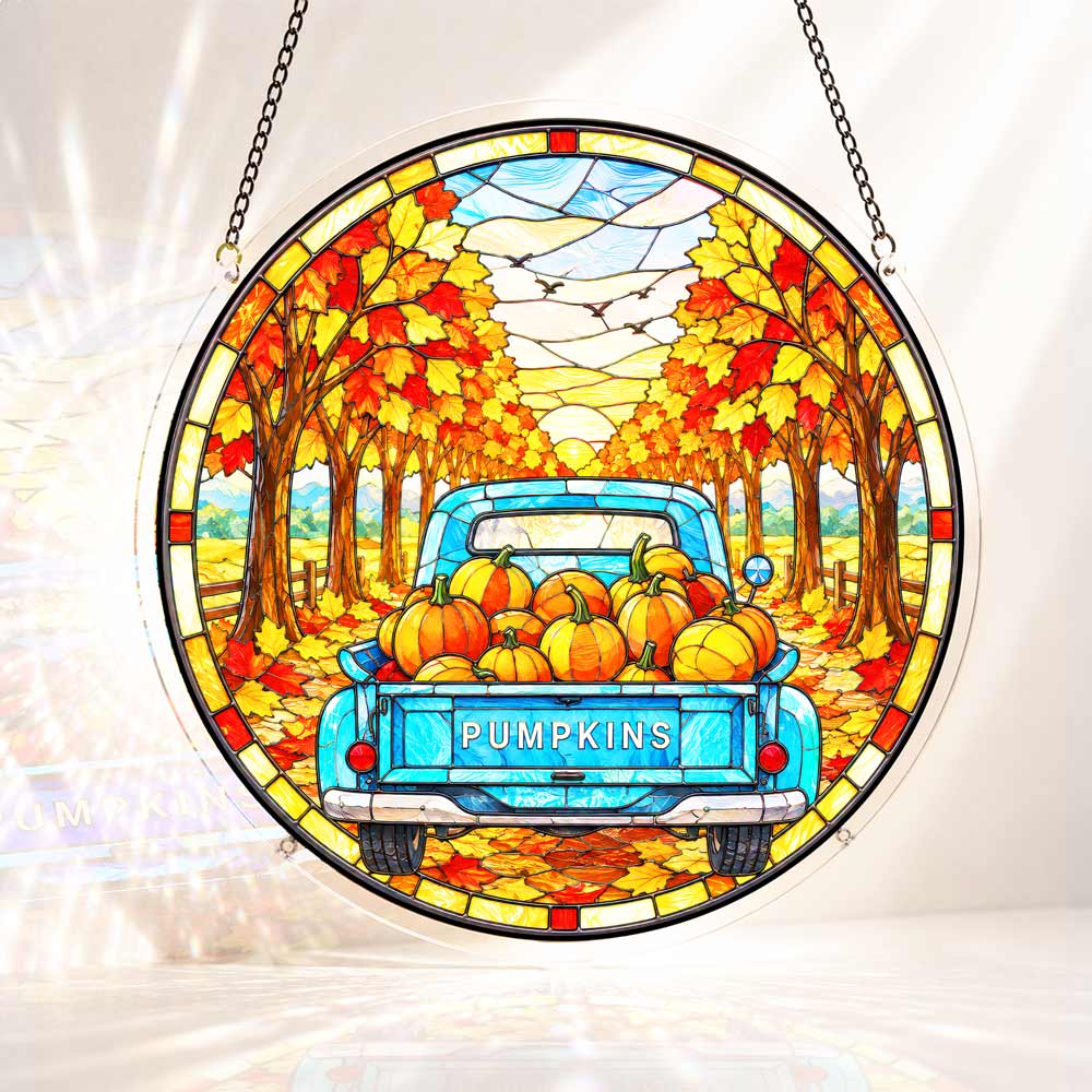 Acrylic Jigsaw Puzzle Suncatcher - Pumpkin Truck