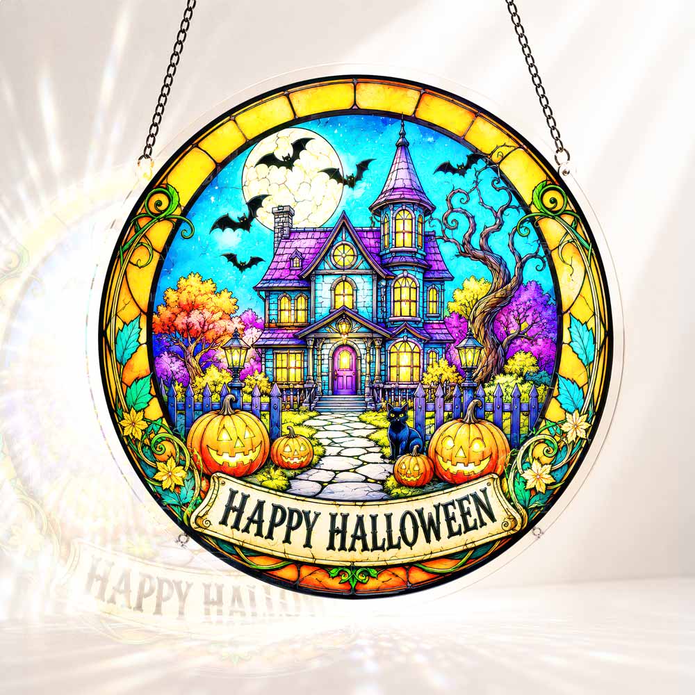Acrylic Jigsaw Puzzle Suncatcher - Pumpkin Manor