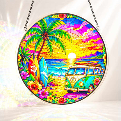 Acrylic Jigsaw Puzzle Suncatcher - Tropical Sunset Retreat