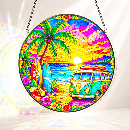 Acrylic Jigsaw Puzzle Suncatcher - Tropical Sunset Retreat