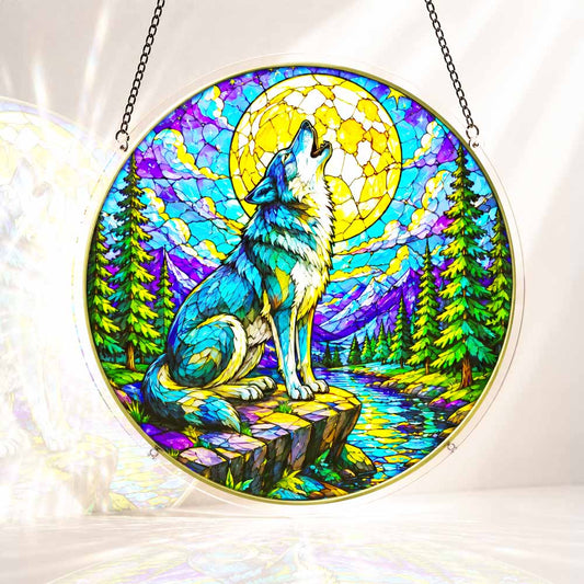 Acrylic Jigsaw Puzzle Suncatcher - Wolf & Moon
