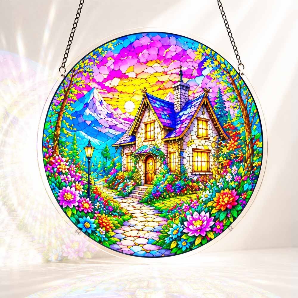 Acrylic Jigsaw Puzzle Suncatcher - Cottage Sunset