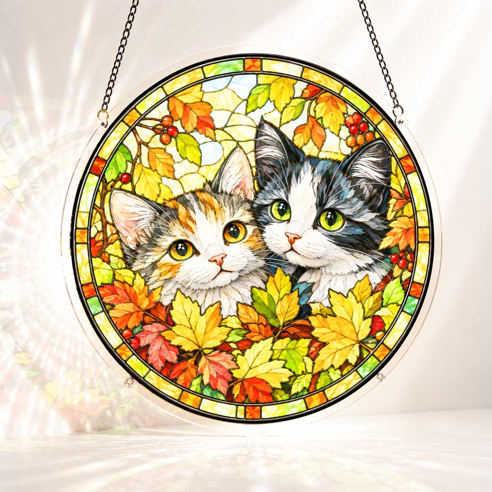 Acrylic Jigsaw Puzzle Suncatcher - Autumn Cats