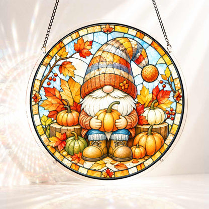 Acrylic Jigsaw Puzzle Suncatcher - Pumpkin Gnome