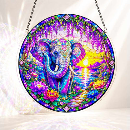 Acrylic Jigsaw Puzzle Suncatcher - Elephant Sunset