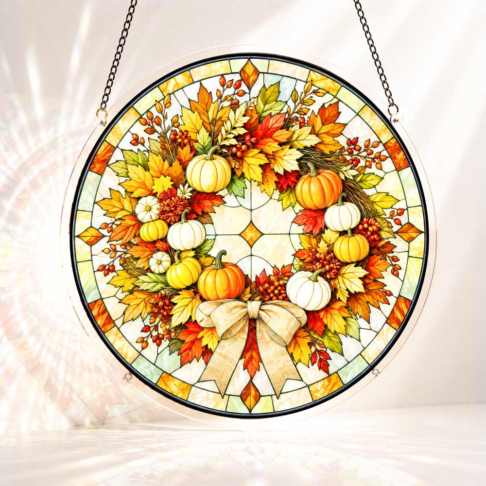 Acrylic Jigsaw Puzzle Suncatcher - Pumpkin Wreath